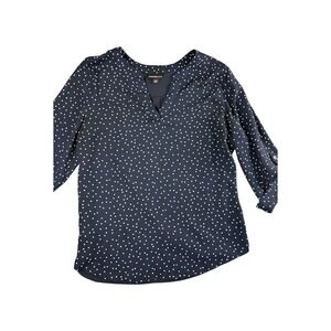 FORTUNE IVY Navy White Polka Dot V-Neck‎ 3/4 Sleeve Casual Blouse Top